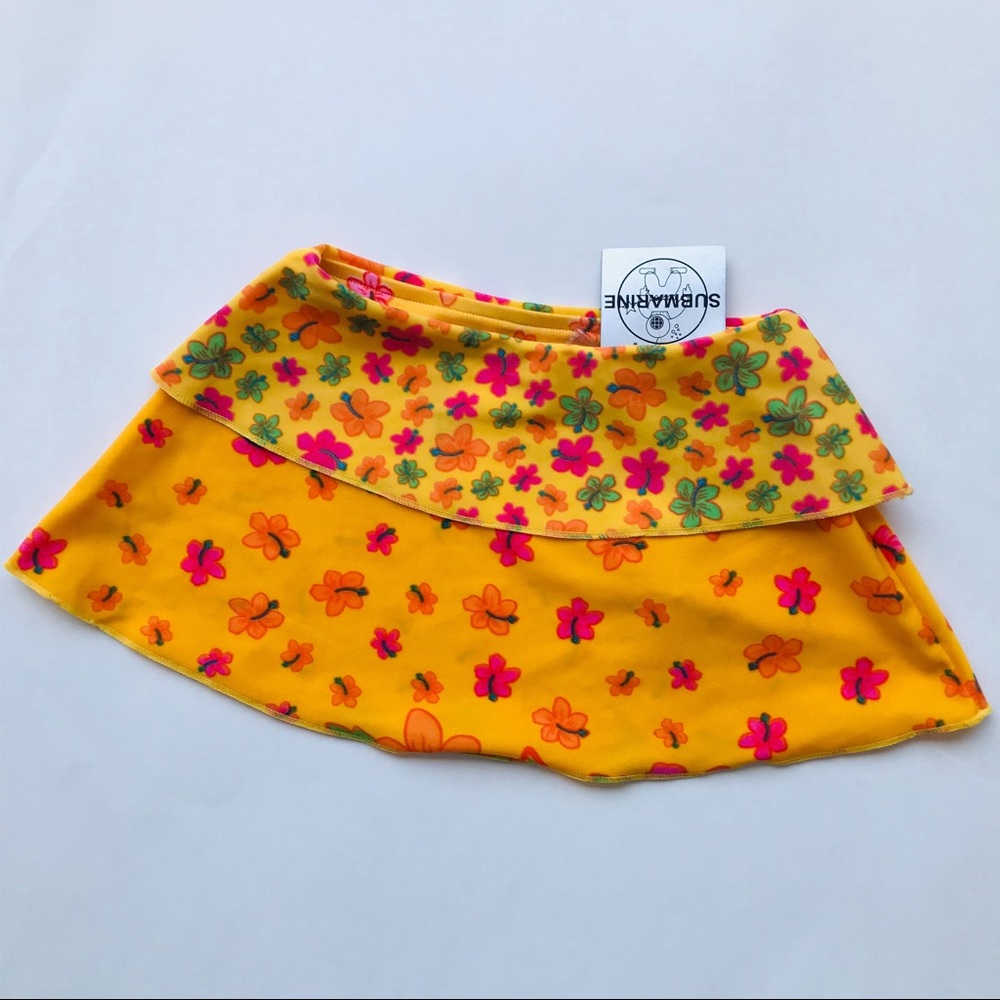 NWT Submarine Yellow Flower Print Swimsuit Cover Up Lycra Skirt Girls 4 4T NEW